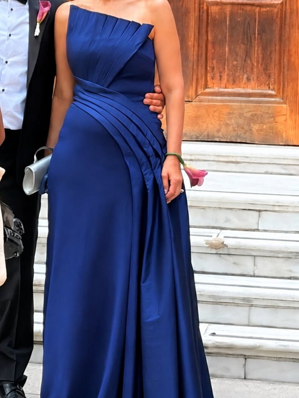 Unique Mother of the Bride Blue Pleated Evening Gown, Size 4, Fits Like 6.